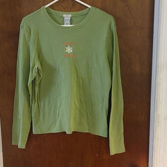 Large Old Navy Green Christmas Long Sleeve Top - Picture 1 of 5